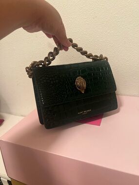 Kurt Geiger Green Croc-Embossed Chain Handle Shoulder Bag